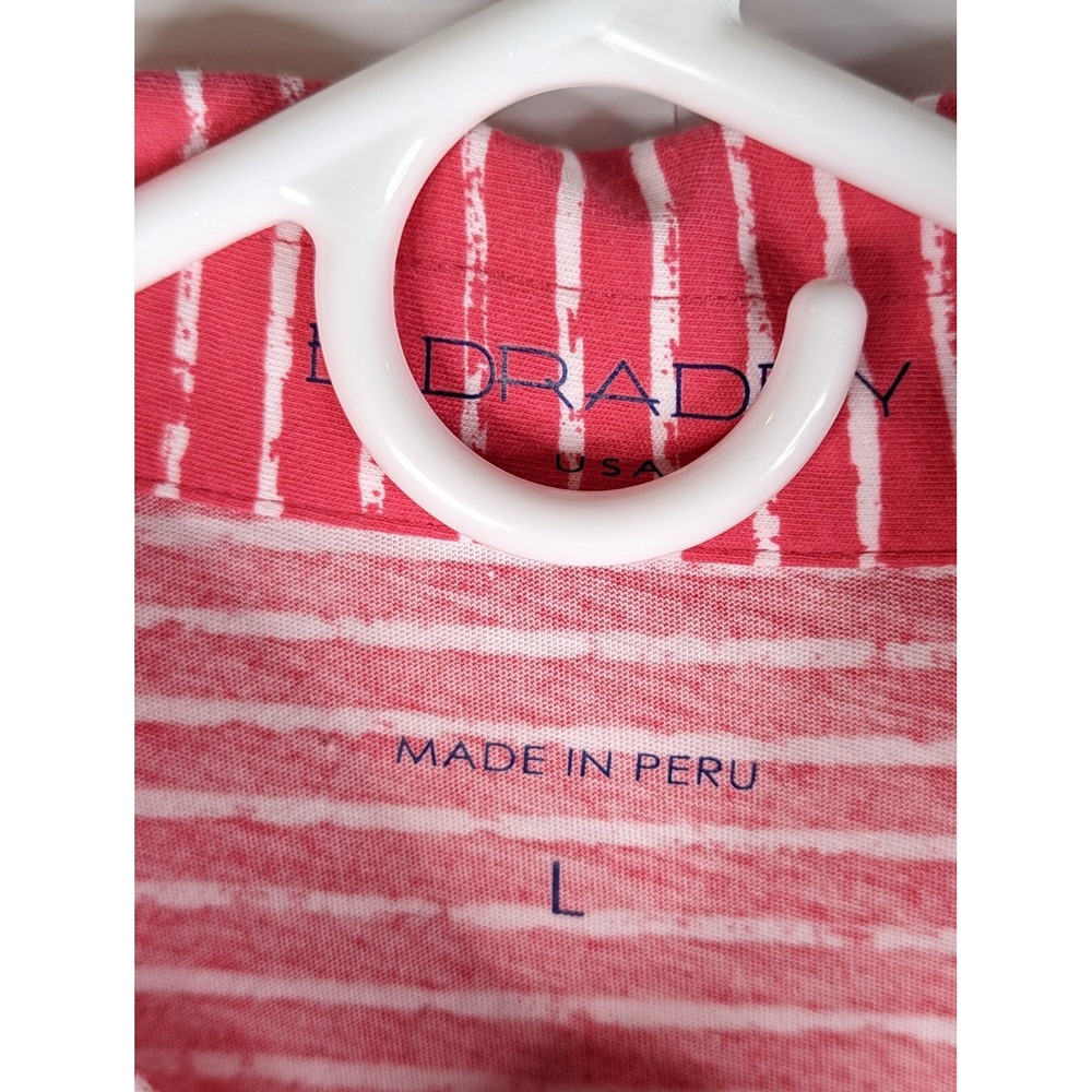 B Draddy Polo Shirt Men's Large Short Sleeve Pink Striped Golf Logo Stretch - Picture 4 of 9